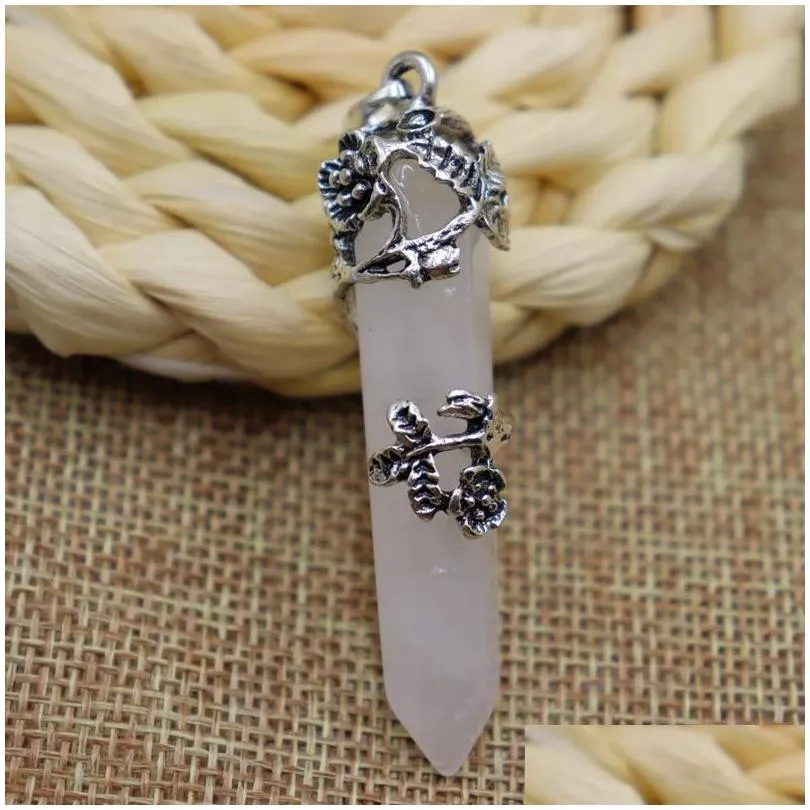 natural crystal stone necklace creative plum blossom crystal column pendant necklaces with chain jewelry accessories rre12569