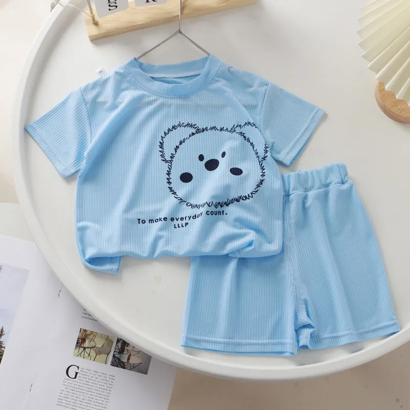 ice silk short-sleeved shorts boys clothes summer childrens half-sleeved shorts two-piece girls suit t-shirt