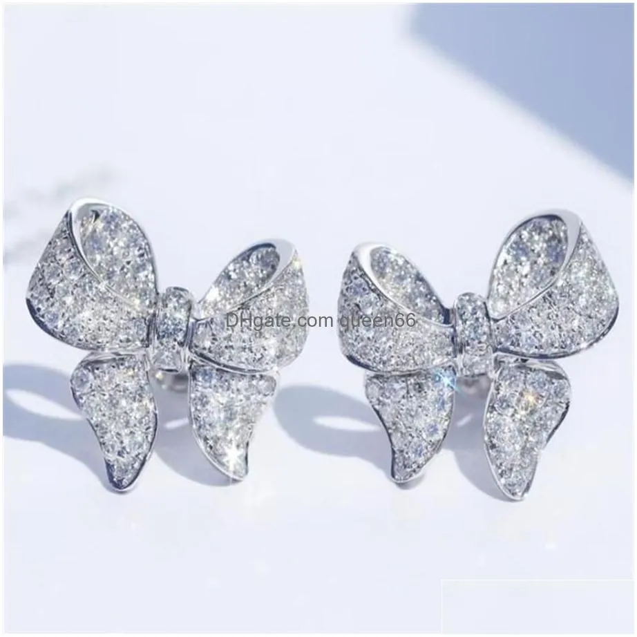 s925 sterling silver love bow bowknot designer stud earrings shining crystal luxury cz bling diamond stone cute earings earring ea268k