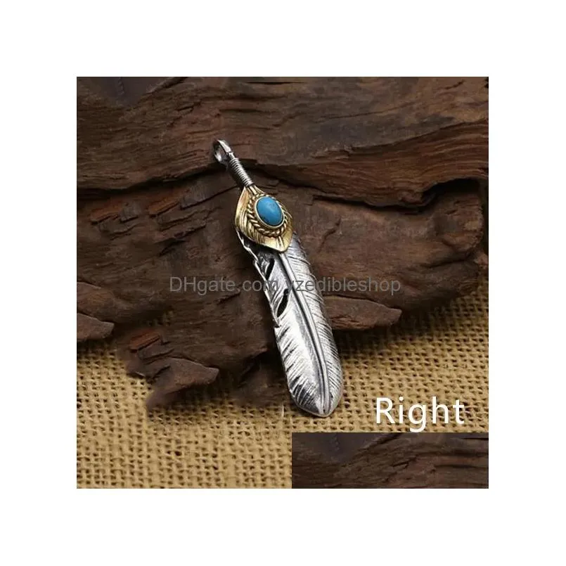 goro takahashi pendant 100% real 925 sterling silver natural stone feather necklace pendant for men women fine jewelry lj201016