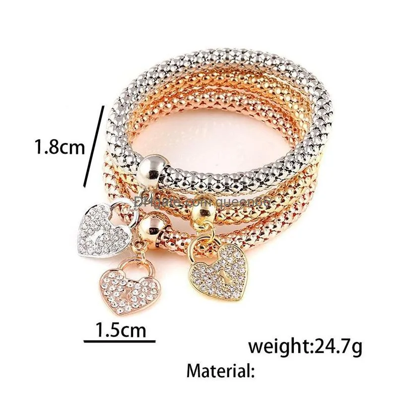 girl alloy bracelet tri-color set with stretch popcorn corn chain diamond butterfly pendant braceletes for christmas thanksgiving