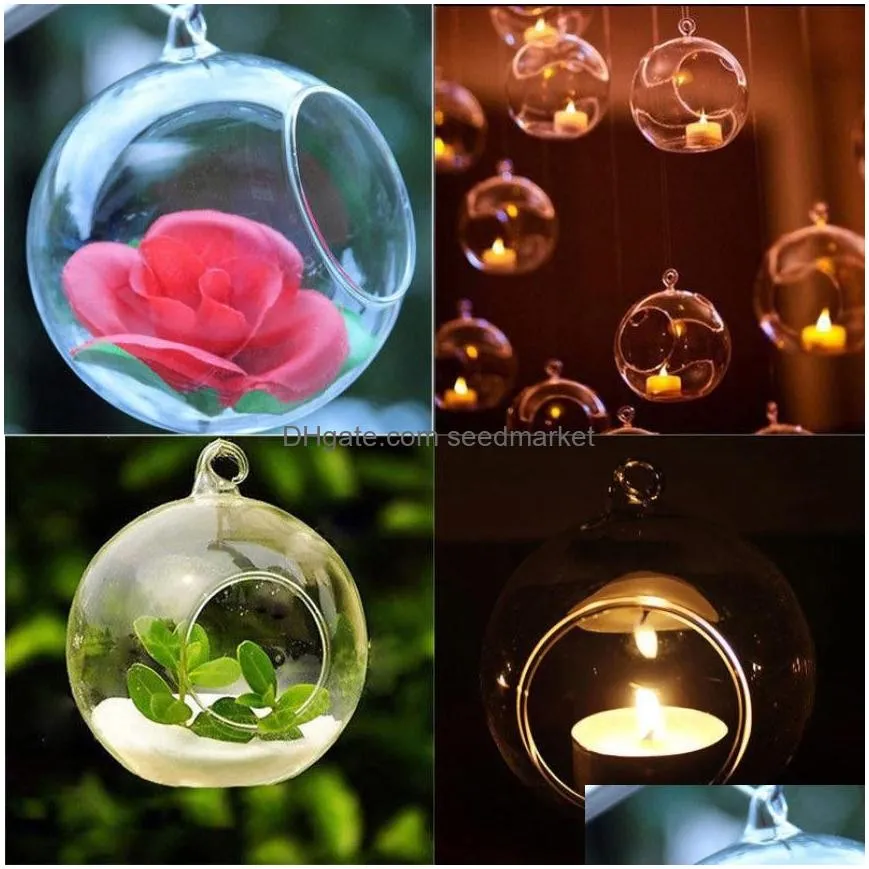 1pc 60mm hanging tealight holder glass globes terrarium wedding candle holders candlestick vase home inn bar decoration