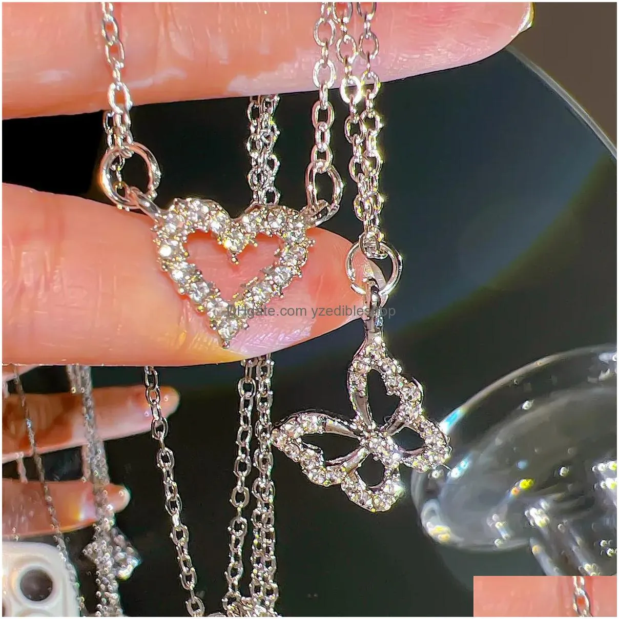 chokers 17km fashion butterfly heart zircon necklace for women girls silver color shiny love clavicle chain necklaces trend jewelry