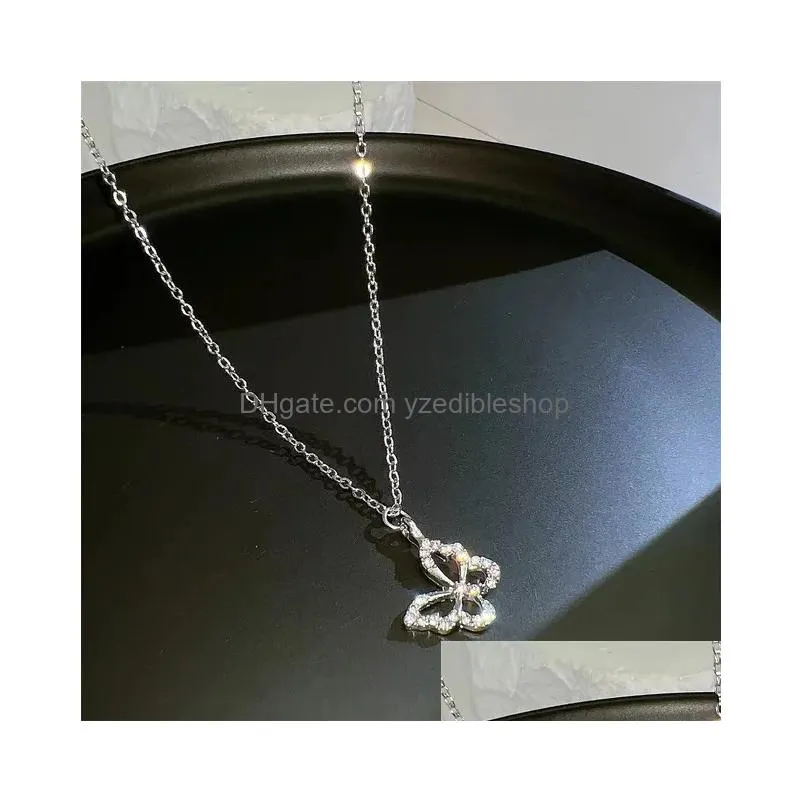 chokers 17km fashion butterfly heart zircon necklace for women girls silver color shiny love clavicle chain necklaces trend jewelry