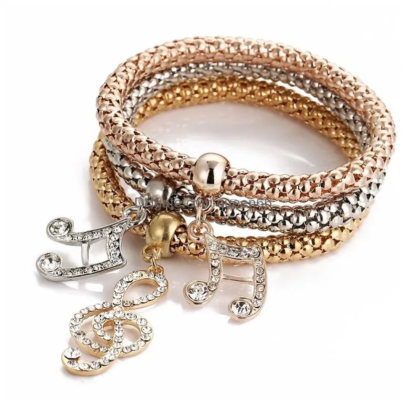 alloy bracelet tri-color set with stretch popcorn corn chain diamond butterfly pendant braceletes for lady christmas thanksgiving
