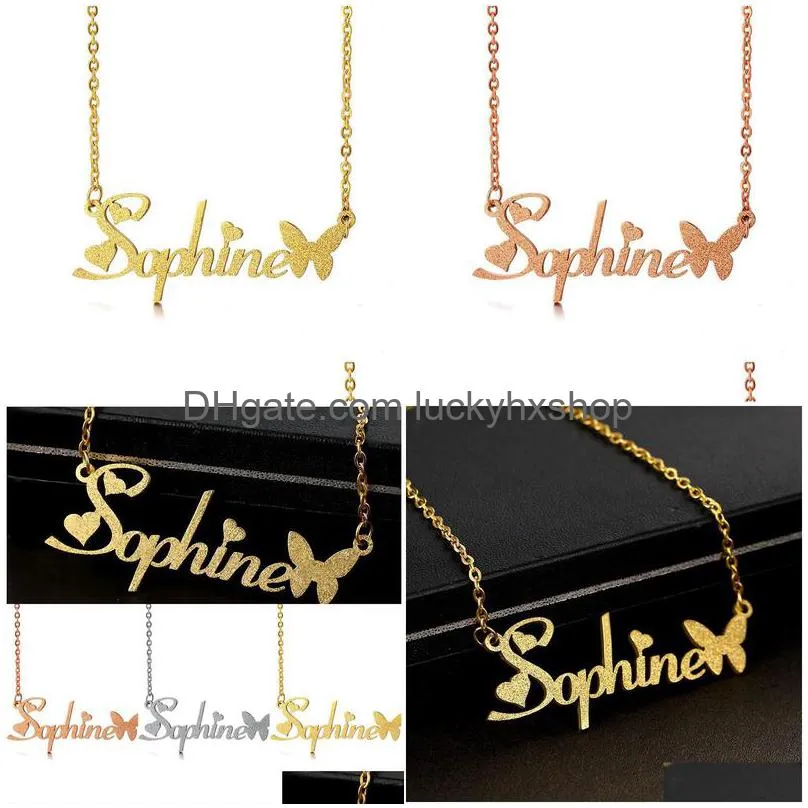 necklace personalized name with butterfly stainless steel gold plated birthday gifts