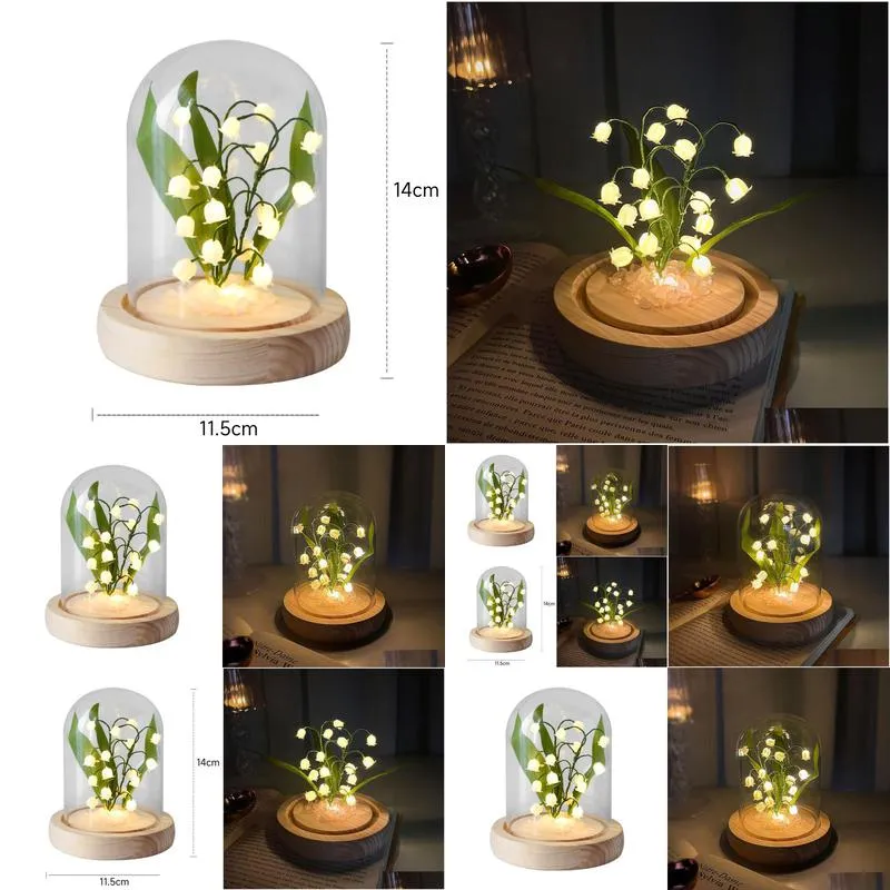 decorative flowers wreaths led lily of the valley handmade glow night light diy material for home bedside desktop decor valentine birthday gift