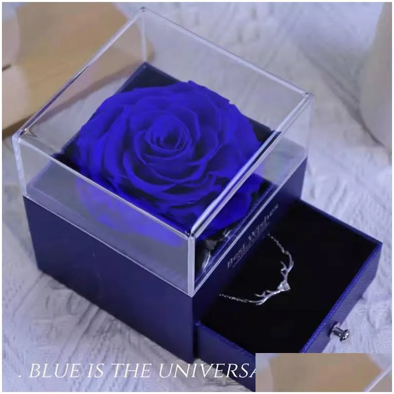 red enchanted eternal rose 100 languages acrylic jewelry box flower gifts preserved real rose for valentine day wedding gift