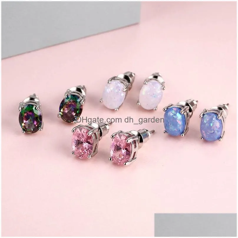 Stud Update Oval Opal Earrings Jewelry Sier Color Stud Ear Rings With Engagement Gifts For Ladies Wedding Drop Delivery Jewe Dhgarden Dht7R