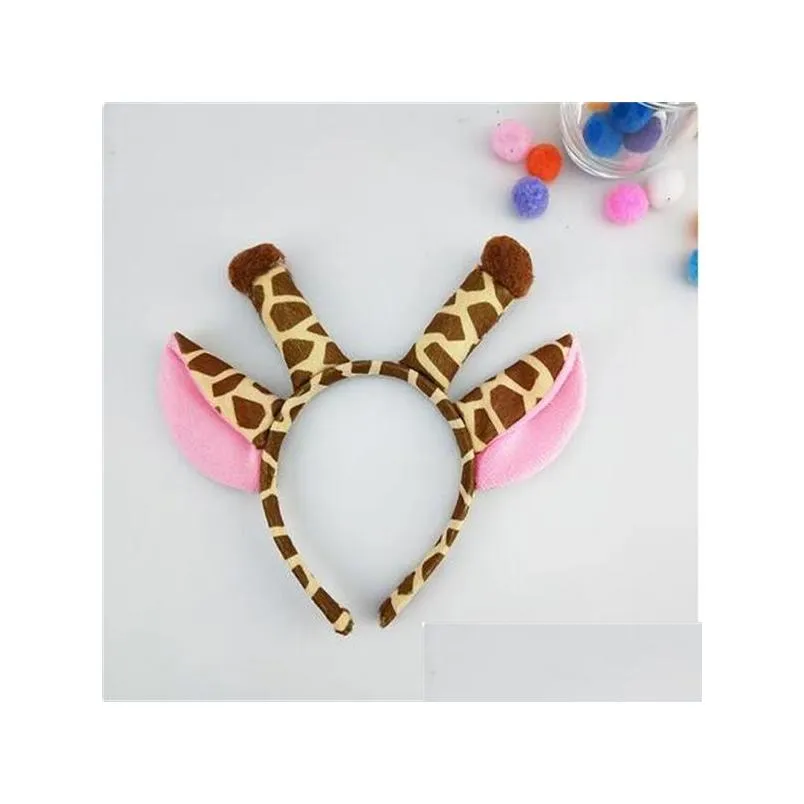 cartoon lovely fluffy plush giraffe ears headband female cosplay props hair hoop for christmas hair band women hair accessories gc2409