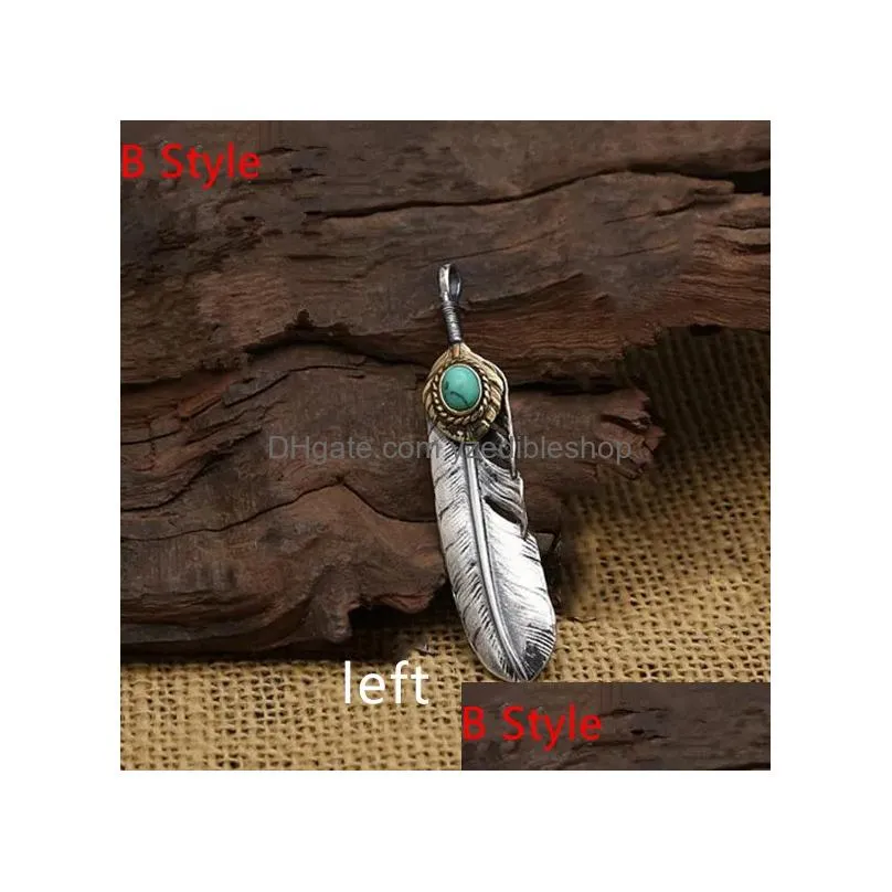 goro takahashi pendant 100% real 925 sterling silver natural stone feather necklace pendant for men women fine jewelry lj201016