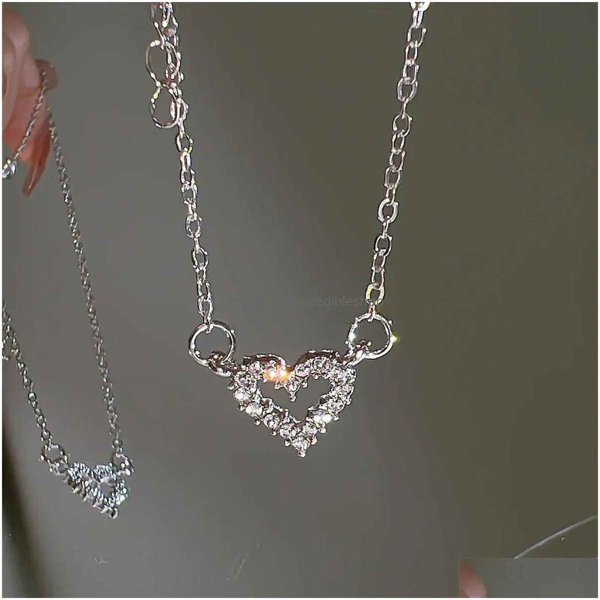 chokers 17km fashion butterfly heart zircon necklace for women girls silver color shiny love clavicle chain necklaces trend jewelry