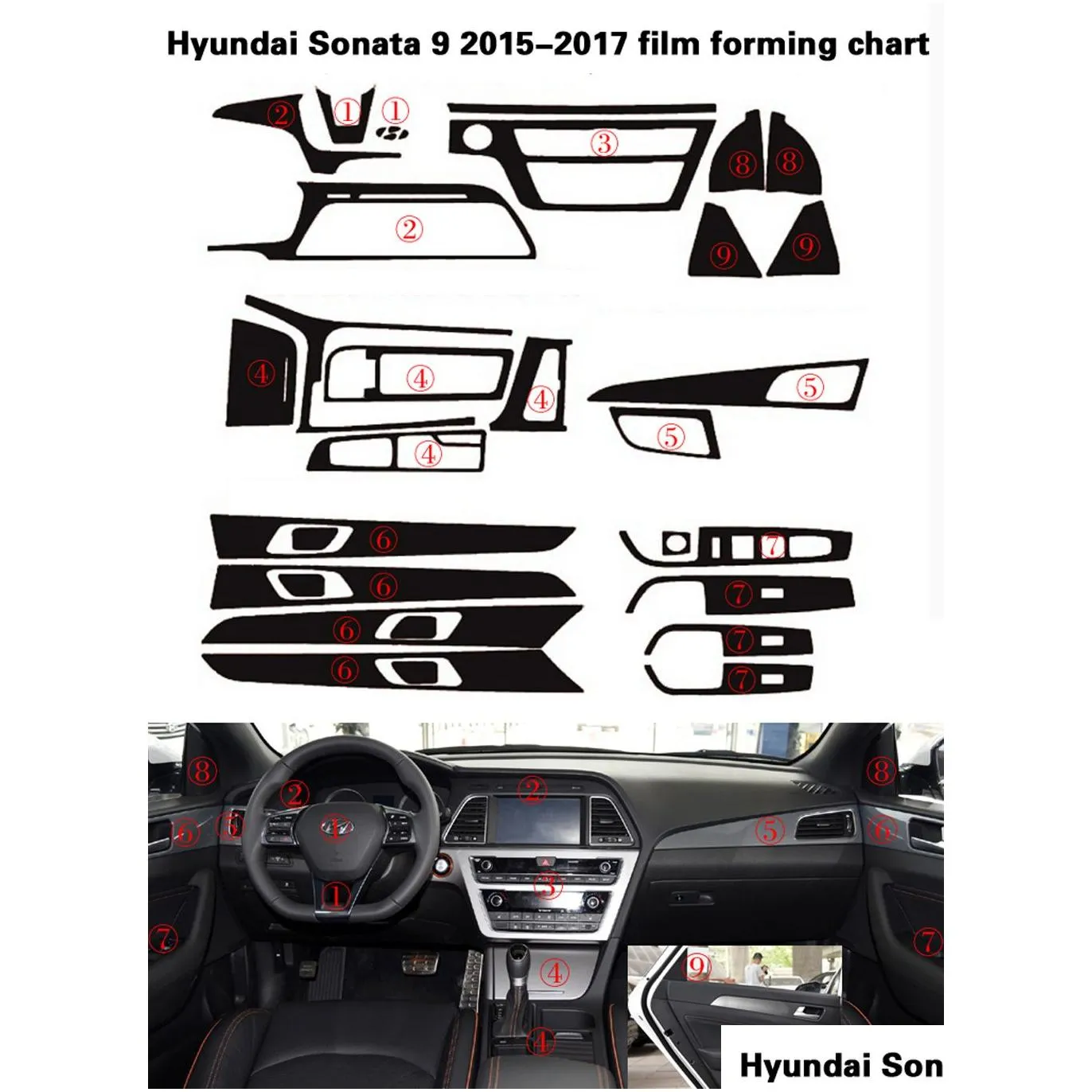 Stickers For Hyundai sonata 9 20152017 Interior Central Control Panel Door Handle 3 Carbon Fiber Stickers Decals Car styling