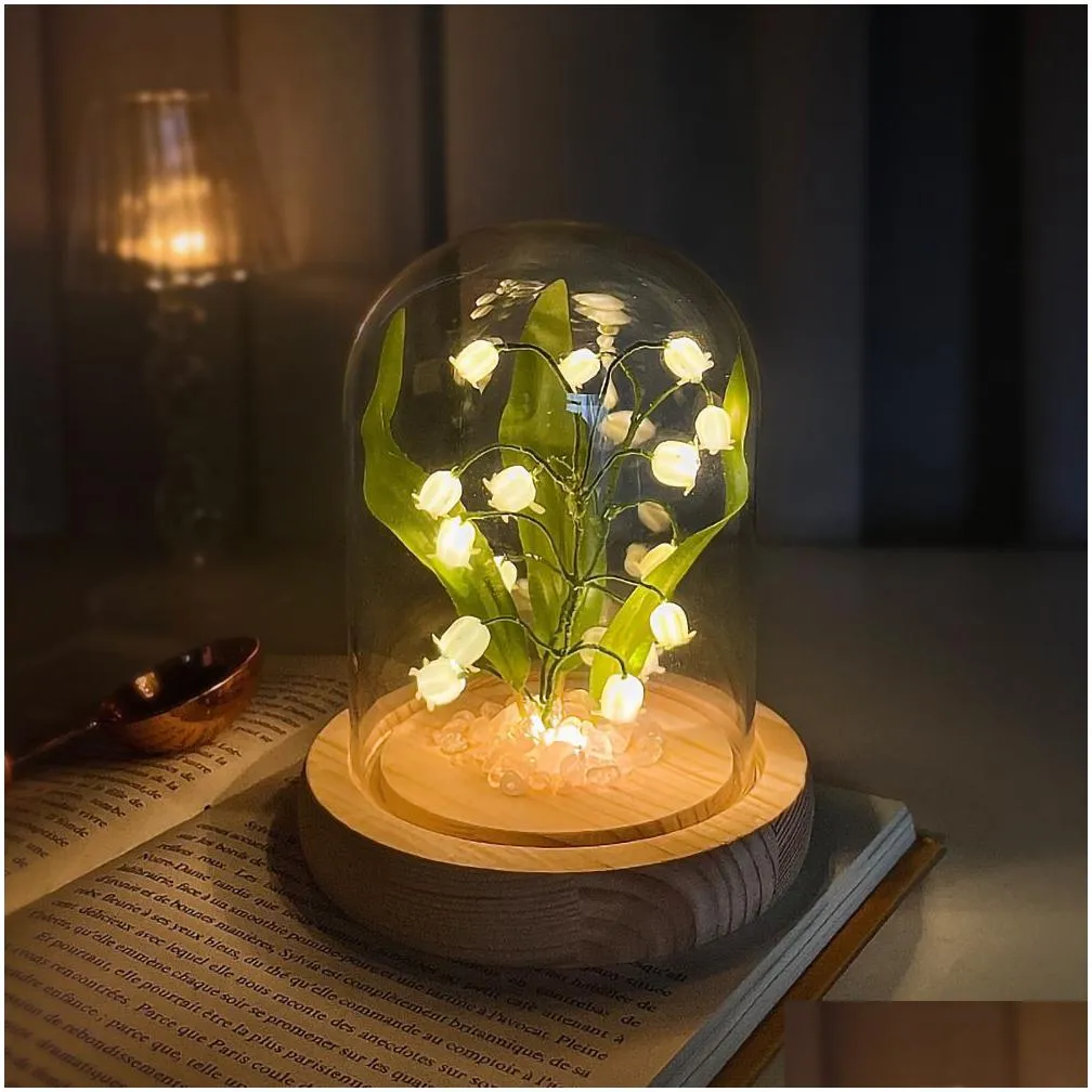 decorative flowers wreaths led lily of the valley handmade glow night light diy material for home bedside desktop decor valentine birthday gift