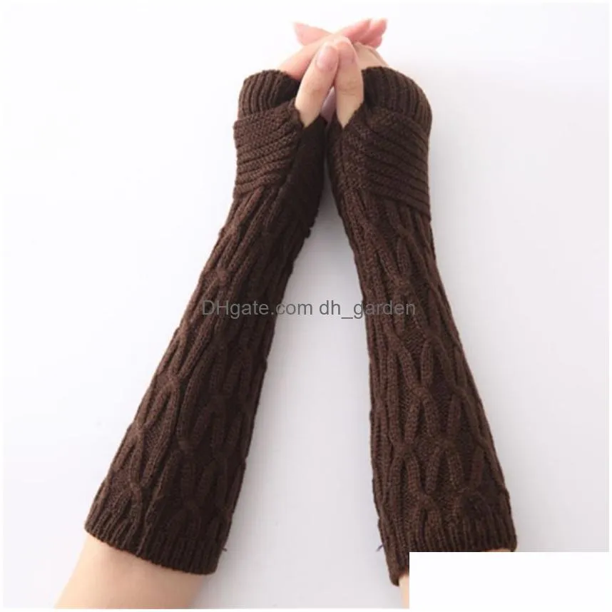 Fingerless Gloves Long Winter Warm Gloves Cuff Knitted Half-Finger Arm Ers Fingerless Mittens Wrist Sleeves Warmers For Wome Dhgarden Dhs4Z