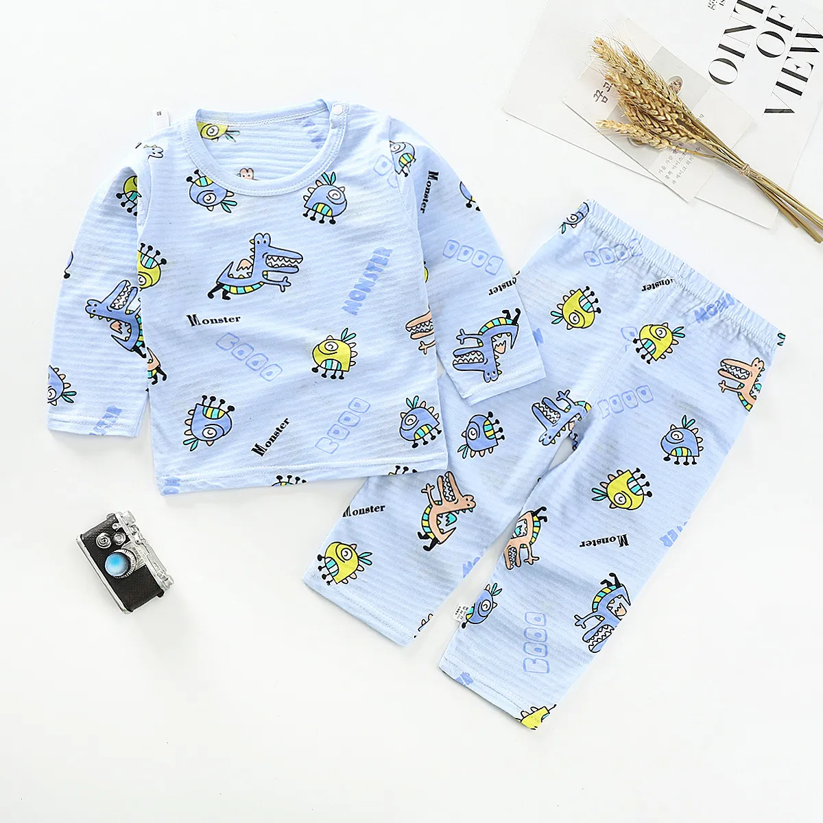 childrens home wear pajamas summer cotton underwear set hollow thin air conditioning clothing girls two-piece set