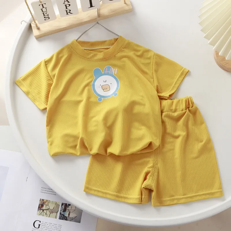 ice silk short-sleeved shorts boys clothes summer childrens half-sleeved shorts two-piece girls suit t-shirt