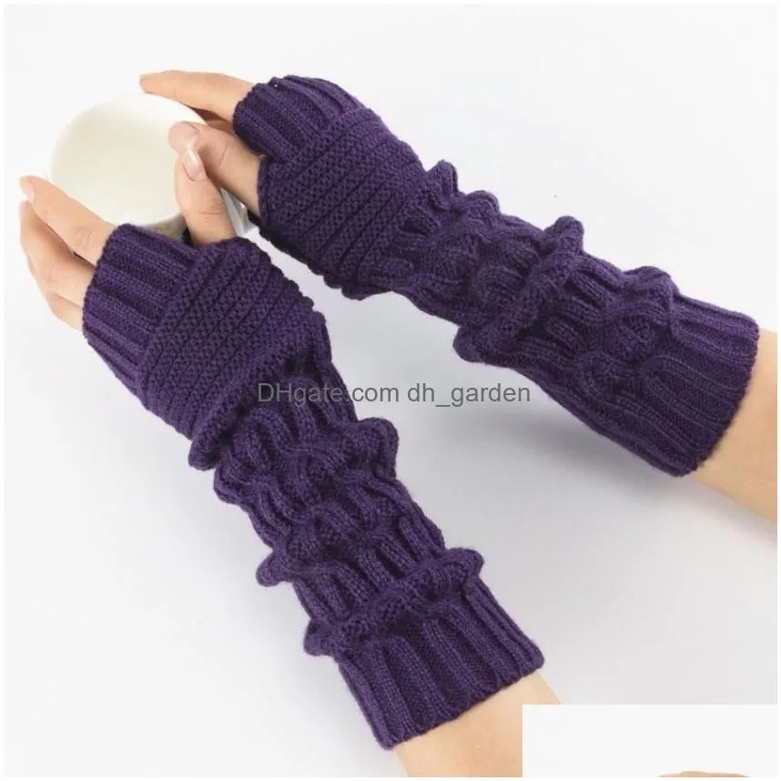 Fingerless Gloves Long Winter Warm Gloves Cuff Knitted Half-Finger Arm Ers Fingerless Mittens Wrist Sleeves Warmers For Wome Dhgarden Dhs4Z