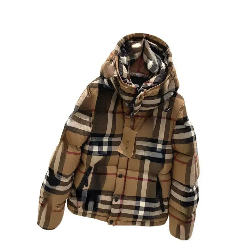 BU Brand Parkas Khaki Classic Plaid Hooded Coats Sleeves Detachable Jacket Autumn Winter