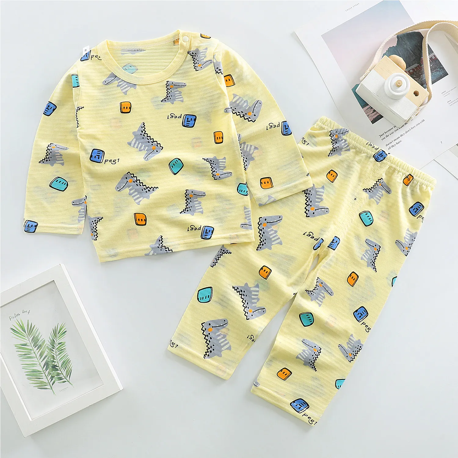 childrens home wear pajamas summer cotton underwear set hollow thin air conditioning clothing girls two-piece set