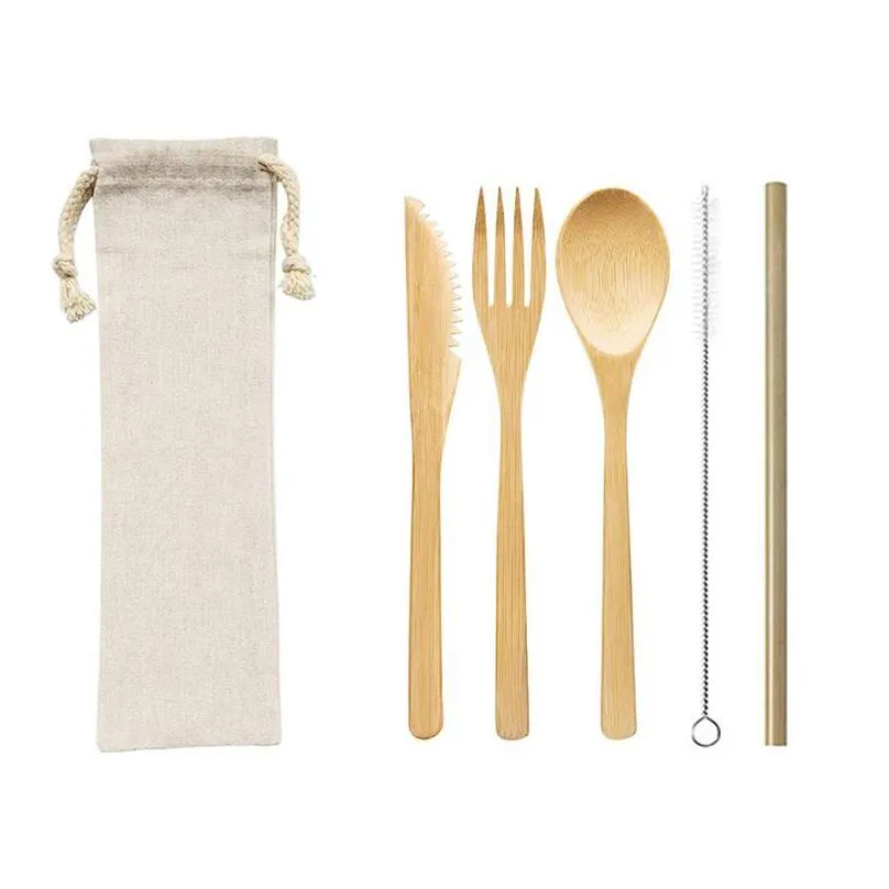  lift style bamboo cutlery set spoon knife fork reusable healthy travel disposable eco friendly biodegradable flatware with case