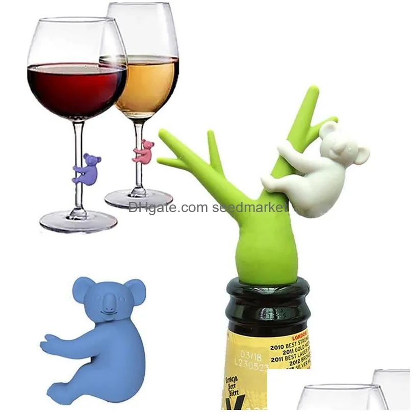 koala cup recognizer wine glass cup silicone identifier tags party wine glass dedicated tag 6pcs/ set