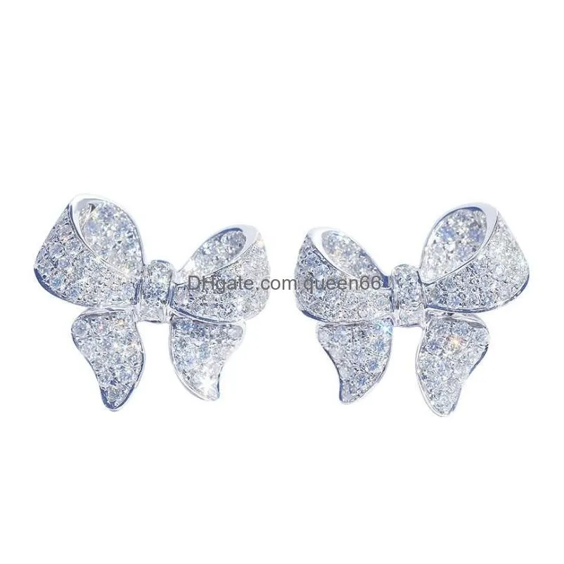 s925 sterling silver love bow bowknot designer stud earrings shining crystal luxury cz bling diamond stone cute earings earring ea268k