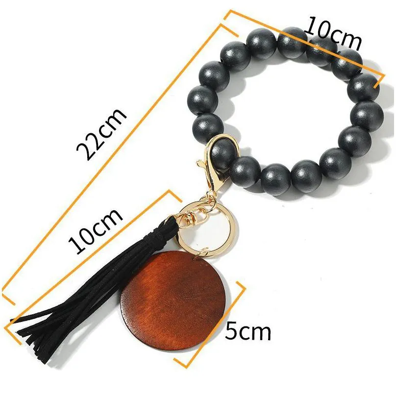 14 styles party wooden beads keychain pearlescent color bracelet key ring women diy crafts gift with alloy ring rrf13453