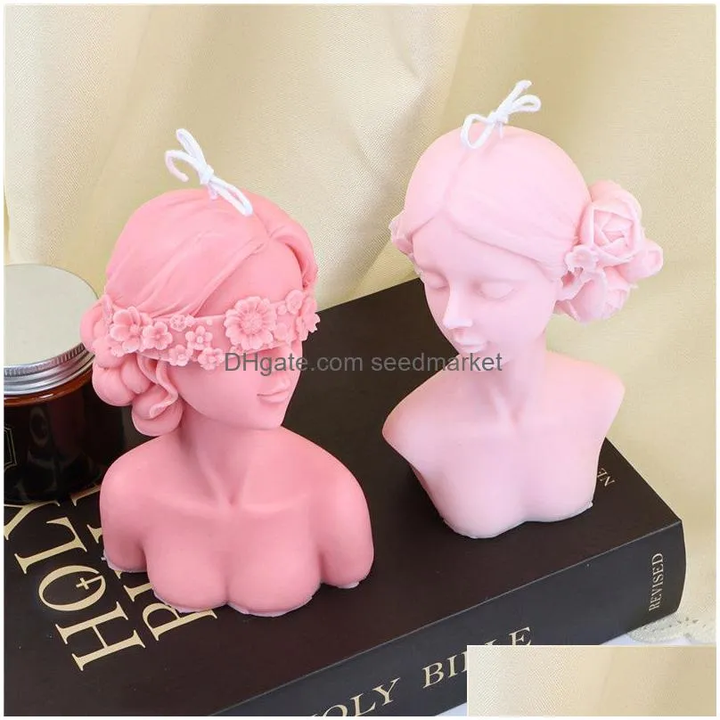 party candle mold 3d candle silicone molds closed eyes girl diy candles plaster soap craft making tool home decoration mould