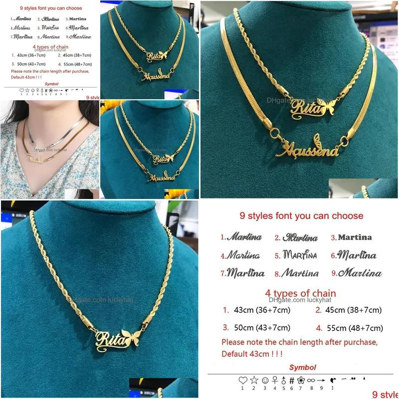 pendant necklaces customized name for women stainless steel twist chain heart butterfly nameplate snake friend gift 231005