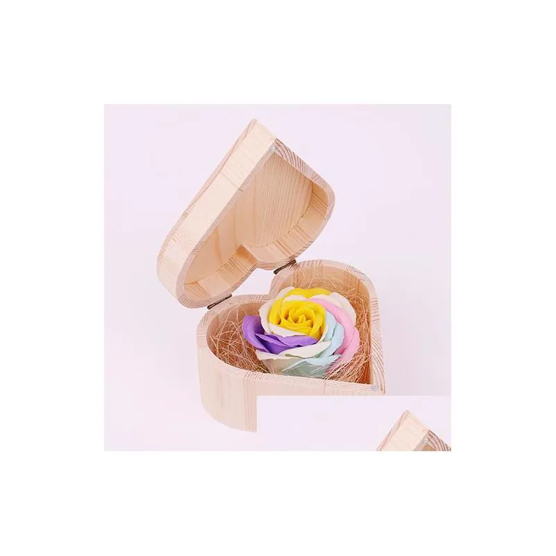 valentine soap flower with heart shape wooden box bouquet hand made rose flower soaps for valentine day wedding lover gifts gga3061