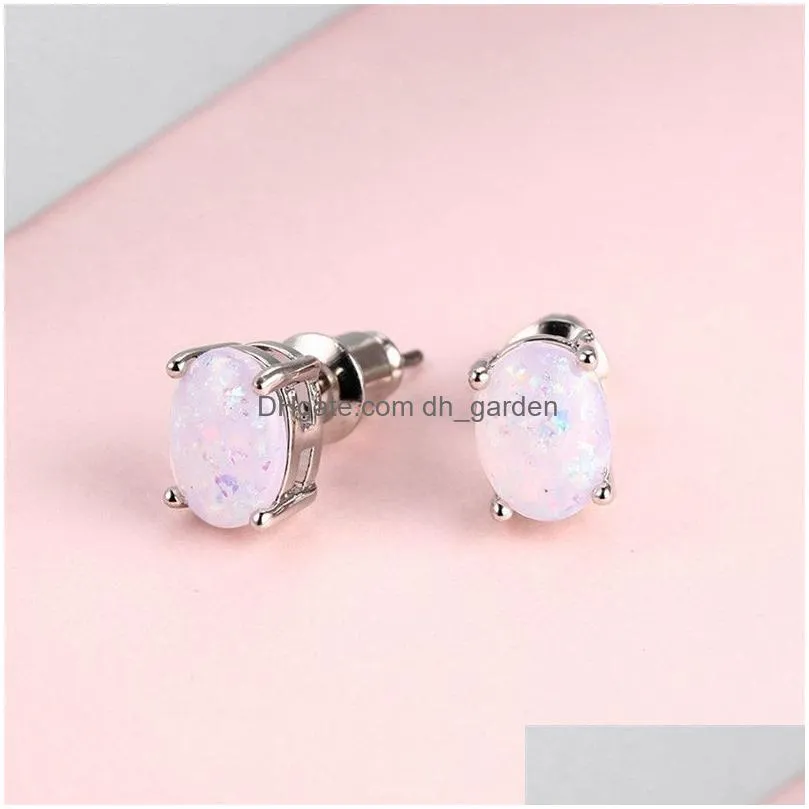 Stud Update Oval Opal Earrings Jewelry Sier Color Stud Ear Rings With Engagement Gifts For Ladies Wedding Drop Delivery Jewe Dhgarden Dht7R