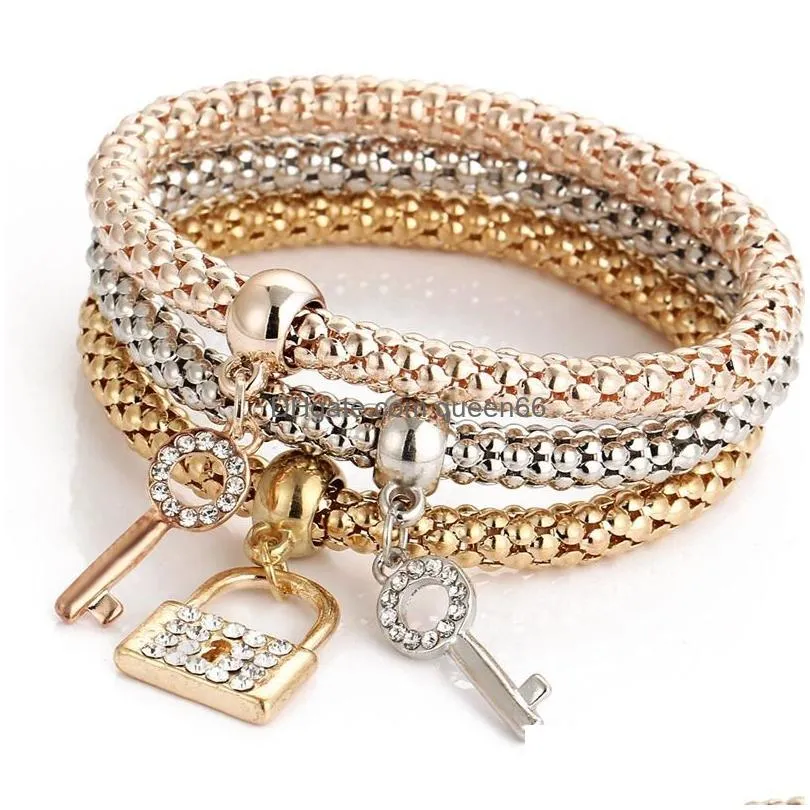 girl alloy bracelet tri-color set with stretch popcorn corn chain diamond butterfly pendant braceletes for christmas thanksgiving