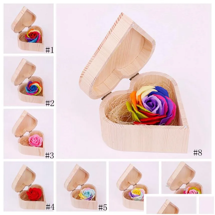 valentine soap flower with heart shape wooden box bouquet hand made rose flower soaps for valentine day wedding lover gifts gga3061