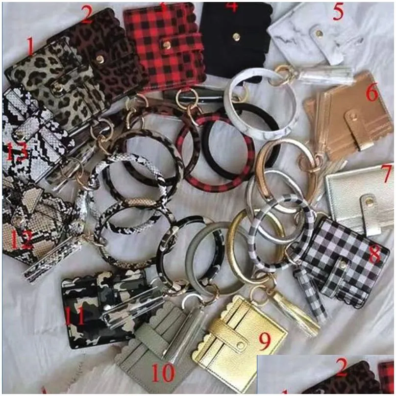 12styles bracelet purse keychain women tassels bracelets pu leather wrap key ring bangle wristlets coin purses card holder bag