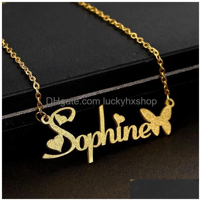 necklace personalized name with butterfly stainless steel gold plated birthday gifts