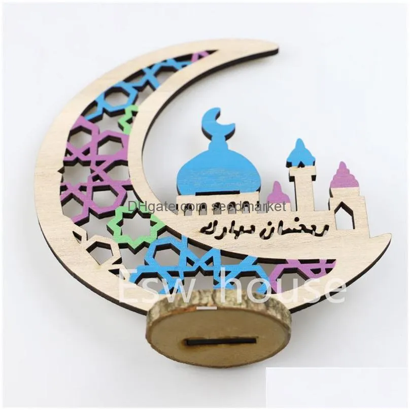 eid mubarak party wooden tabletop decoration ramadan moon ornament home office decor