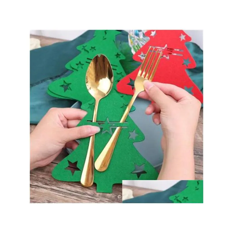 christmas cutlery holder knife fork covers snowflake xmas tree pocket cutlery bag year party dinner table decorations gc2440