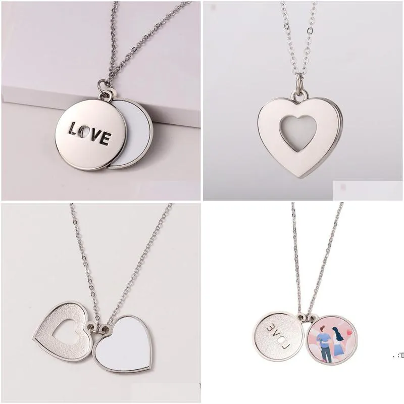 round lovers necklace favor sublimation blanks love carved clavicle chain diy heat transfer heart shaped hollow neck jewe rrb12312