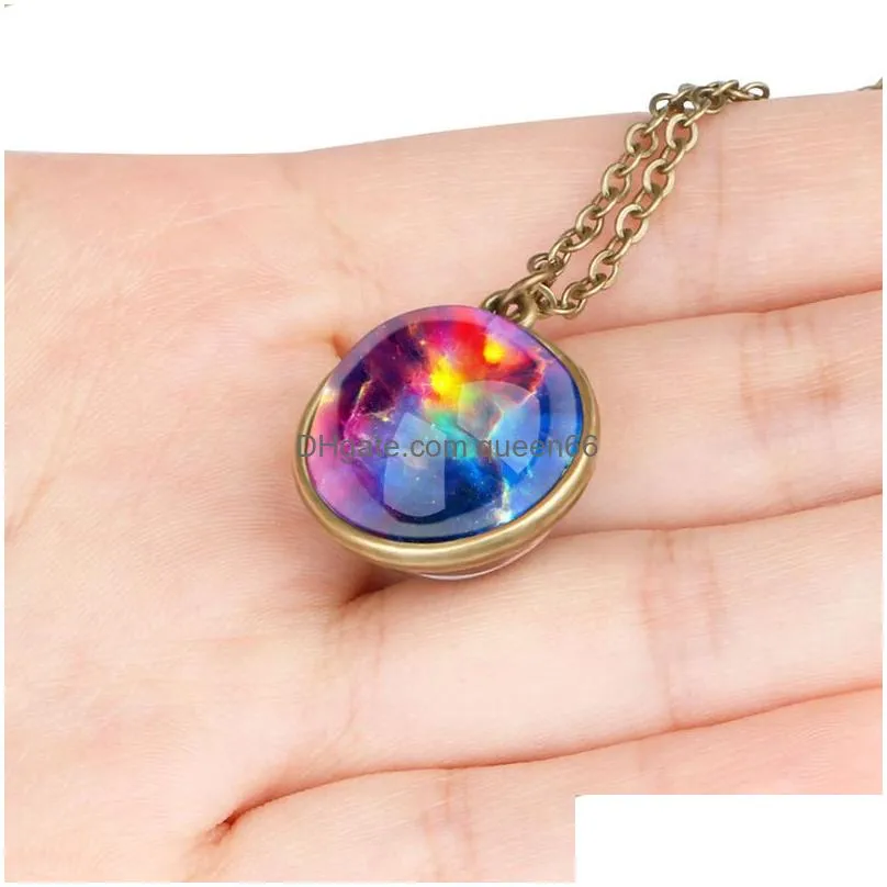 glass ball pendant 16 colors luminous necklace starry sky necklace two-sided solar system universe necklace time gem 