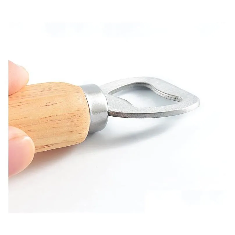 bottle opener beer cap remover wine wooden handle stainless steel kitchen tool wood party supply for man