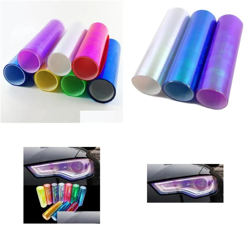 Stickers Car Stickers 30cm Width 100 cm Length Shiny Chameleon Auto Styling headlights Taillights Translucent film lights Exterior