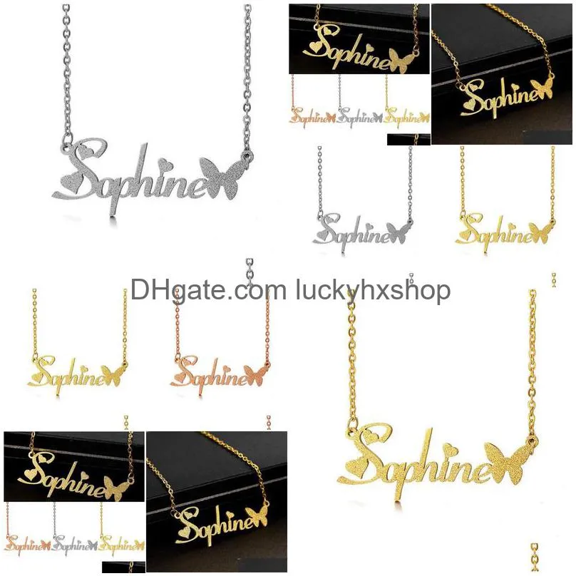 necklace personalized name with butterfly stainless steel gold plated birthday gifts