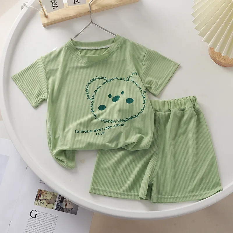 ice silk short-sleeved shorts boys clothes summer childrens half-sleeved shorts two-piece girls suit t-shirt