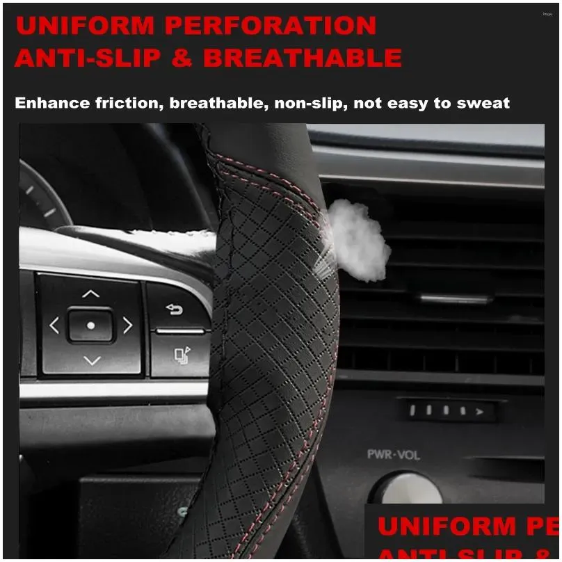 Steering Wheel Covers Microfiber Perforated Leather Cover Universal 38cm 15`` DIY Sewing Anti-Slip Breathable For Car Truck SUV