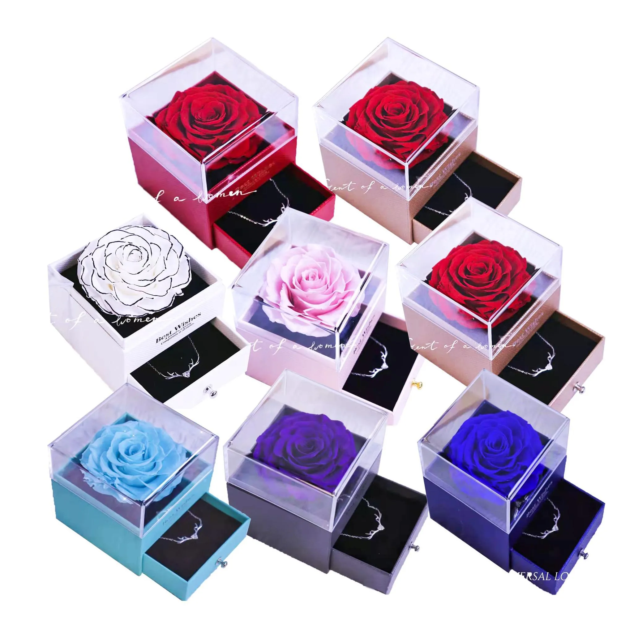 red enchanted eternal rose 100 languages acrylic jewelry box flower gifts preserved real rose for valentine day wedding gift