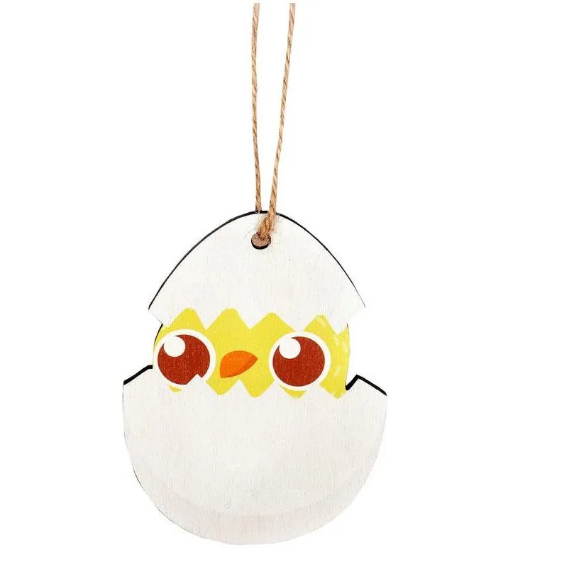 easter wooden ornaments chicken bunny shaped wood craft hanging pendant with rope for easter party decor rrb13509