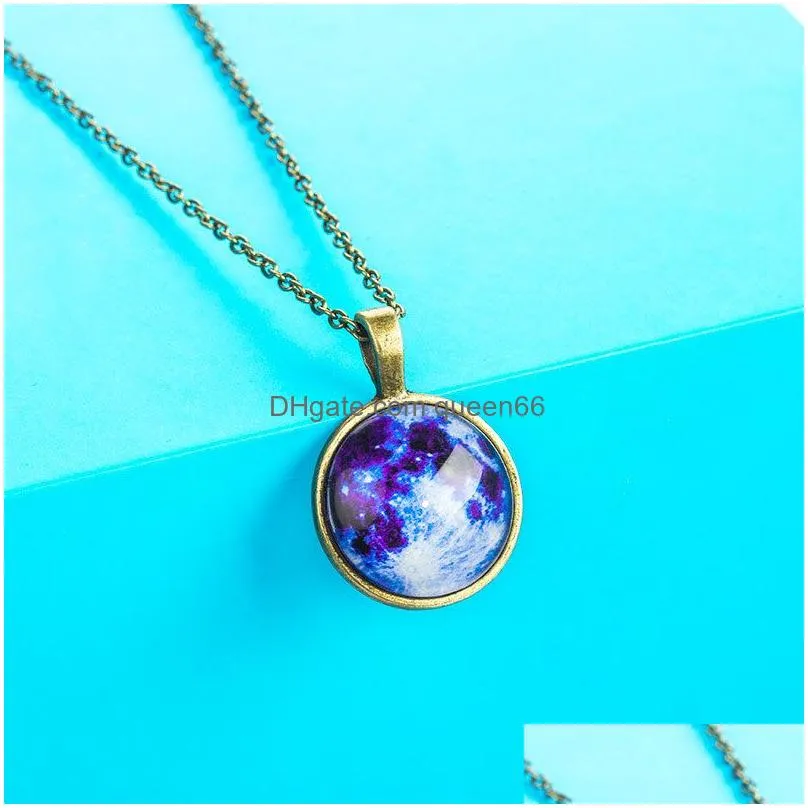 starry sky necklace solar system universe necklace glass ball pendant time gem luminous necklace for christmas gift