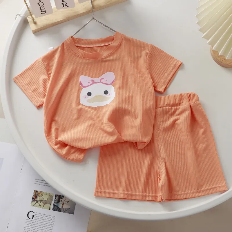 ice silk short-sleeved shorts boys clothes summer childrens half-sleeved shorts two-piece girls suit t-shirt