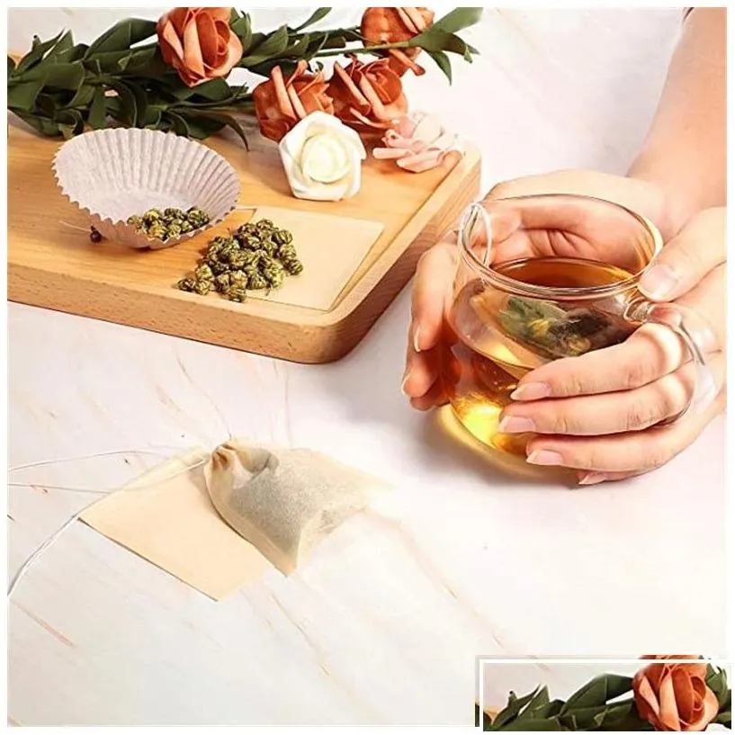 coffee tea tools 100pcs/lot loose leaf filter bag natural unbleached empty paper infuser strainers for wooden color drop delivery